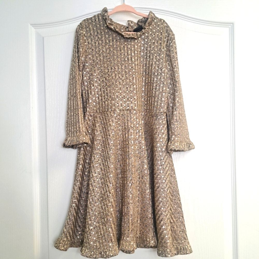 Art Class Gold Metallic Polka Dot Stripe Formal Dress